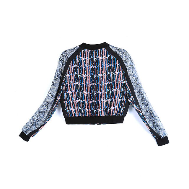 J579 女士佩斯利腰果印花组合罗纹下摆短夹克