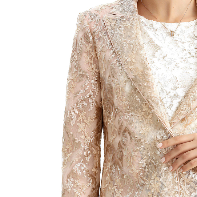 J180-2 女士缀饰薄纱缺角翻领剪裁晚装西装外套