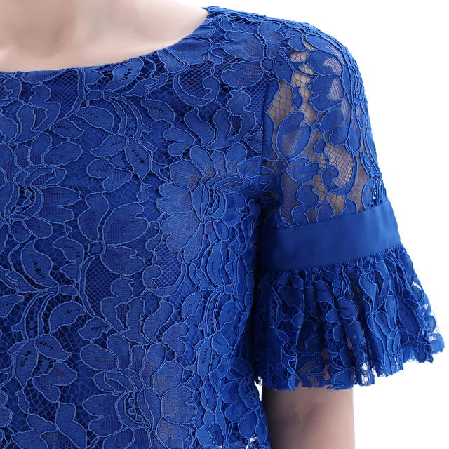T116 女士花卉蕾丝船领短袖扇贝下摆短上衣