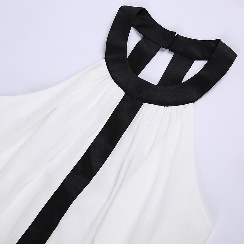 1L13 女士纯色乔其纱露背领撞色系带超长晚礼服