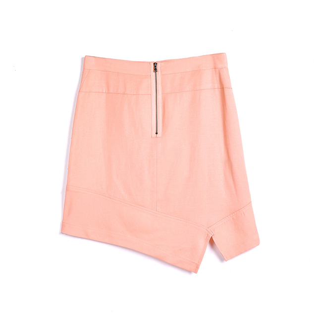 C005 女士天丝混纺细褶细节不对称迷你裙