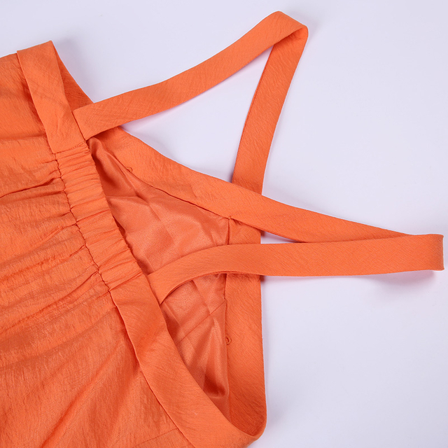 1385 女士挂脖交叉肩带露肩休闲迷你连衣裙