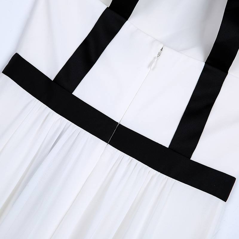 1L13 女士纯色乔其纱露背领撞色系带超长晚礼服