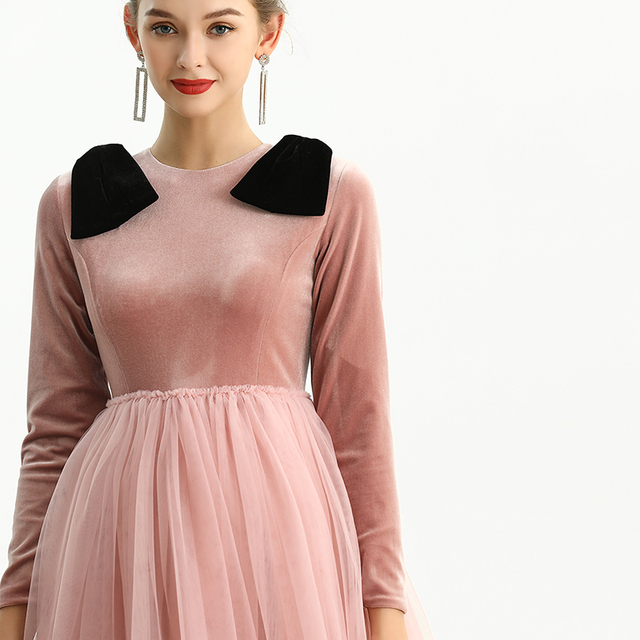 D191 女装女童丝绒长袖全圆喇叭型长薄纱礼服