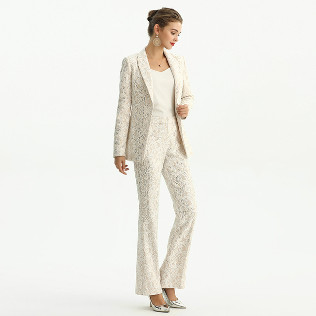 J155-1 女士全身蕾丝粘合面料缺角翻领剪裁单排扣西装外套