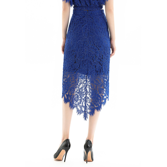 S075-3 女士花卉蕾丝不对称扇贝下摆中长派对裙