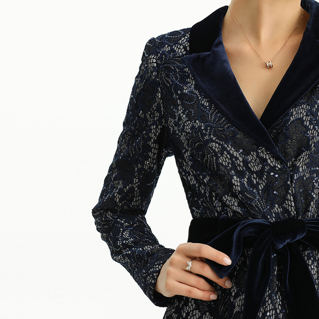 R154 女装亮片蕾丝粘合布长袖派对连身短裤 