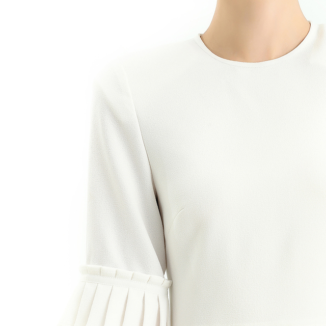 D095 女装纯色短袖荷叶边细节直身中长连衣裙