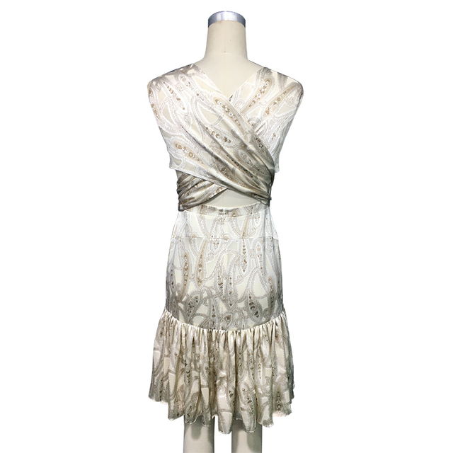 D230 女装腰果印花无袖环绕式束腰分层派对中长连衣裙