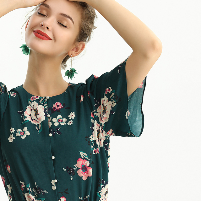 R160 女装花卉印花短泡泡袖连身裤