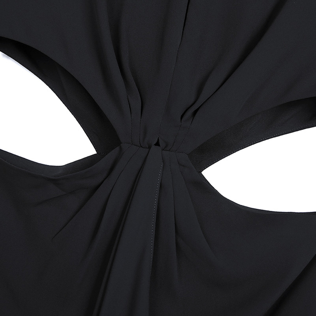 2A56女性圆颈部前披肩设计切出腰部不对称下摆日礼服