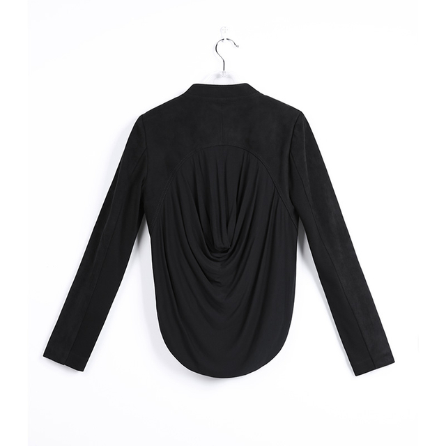 E760 女士仿麂皮拼接背面垂坠针织短夹克