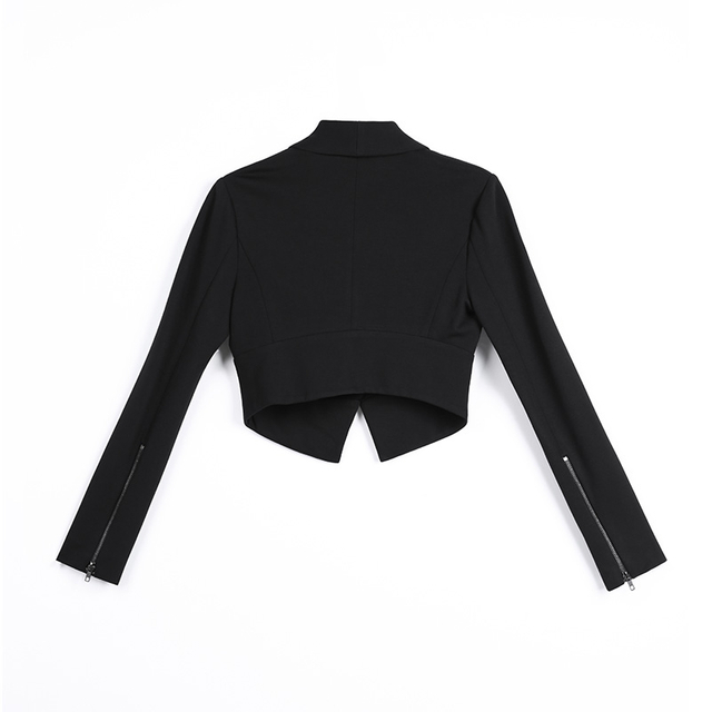 C163 女士纯色针织长袖休闲短款夹克