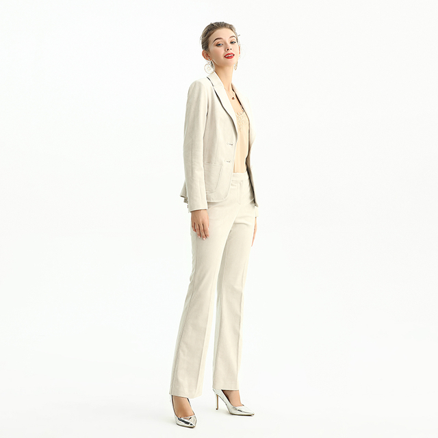 J130 女式人造绒面革缺角长袖剪裁单排扣西装外套