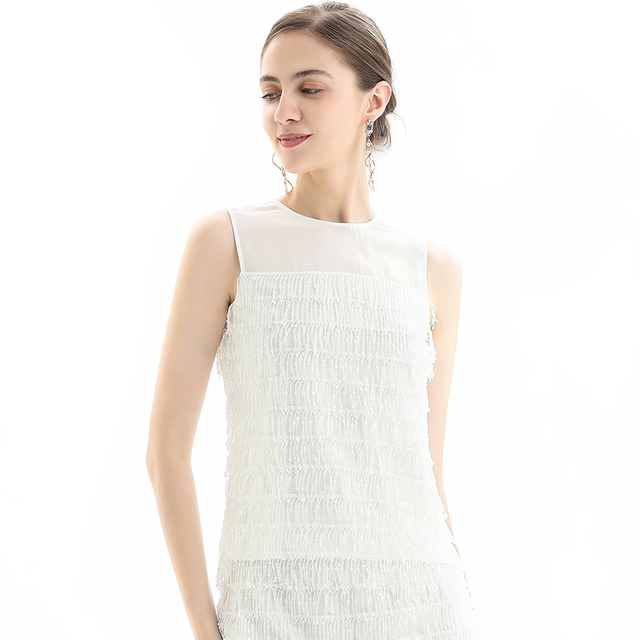 T107+S108 女士亮片流苏无袖上衣迷你裙派对套装