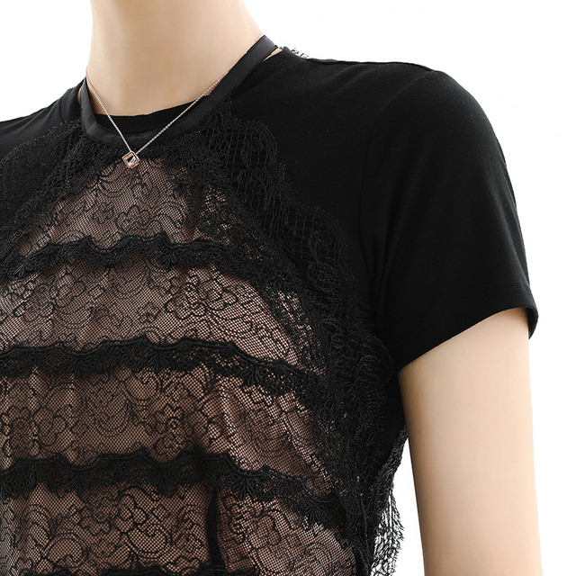 D073 女装蕾丝挂脖扇贝饰边分层荷叶边细节晚礼服迷你连衣裙 