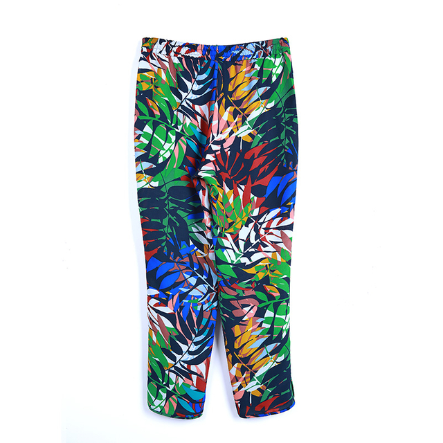 G221 女士树叶印花抽绳腰锥形九分裤