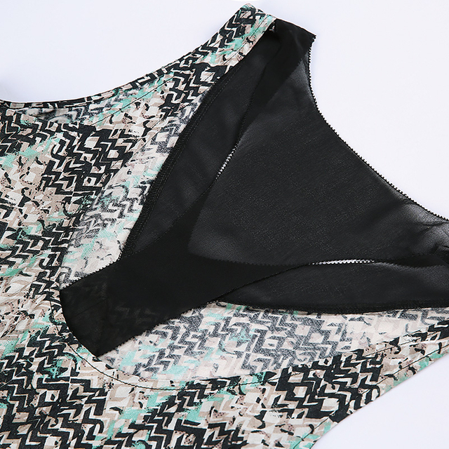 L900女性印刷雪纺颜色块的V颈PICOT边缘详细赛车赛车手后背心