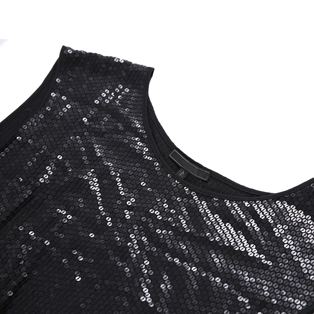 i720女性亮片泽西式圆脖子无袖迷你派对礼服