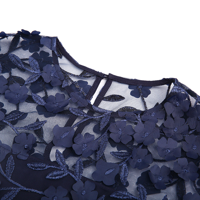 D106女装立体花朵刺绣网纱无袖合身商务派对迷你连衣裙 