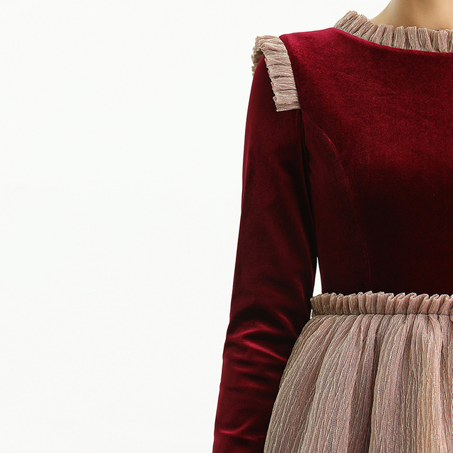 D192 女装女童丝绒長袖分層喇叭型长网纱礼服 