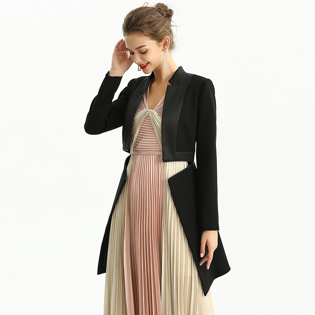 C134-1女装纯色长袖拉链腰中长夹克