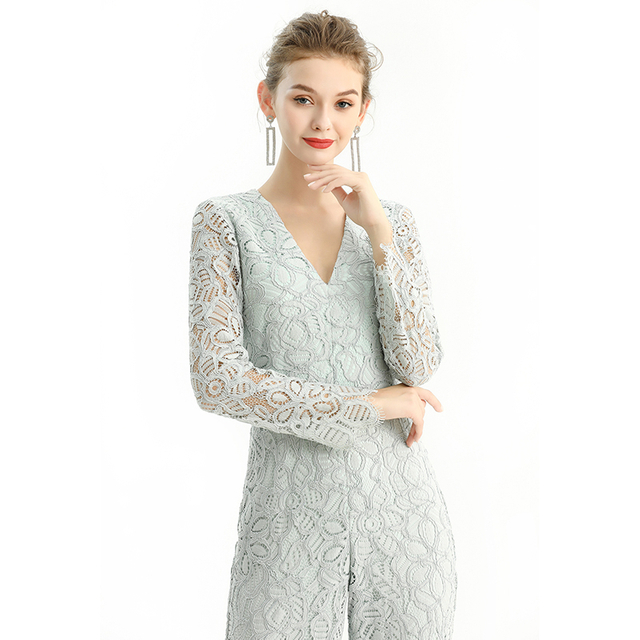 R172-1 女装全蕾丝长袖晚装连身裤