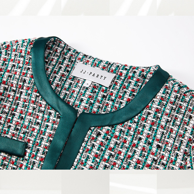 C152 女士花呢缎边圆领短款夹克