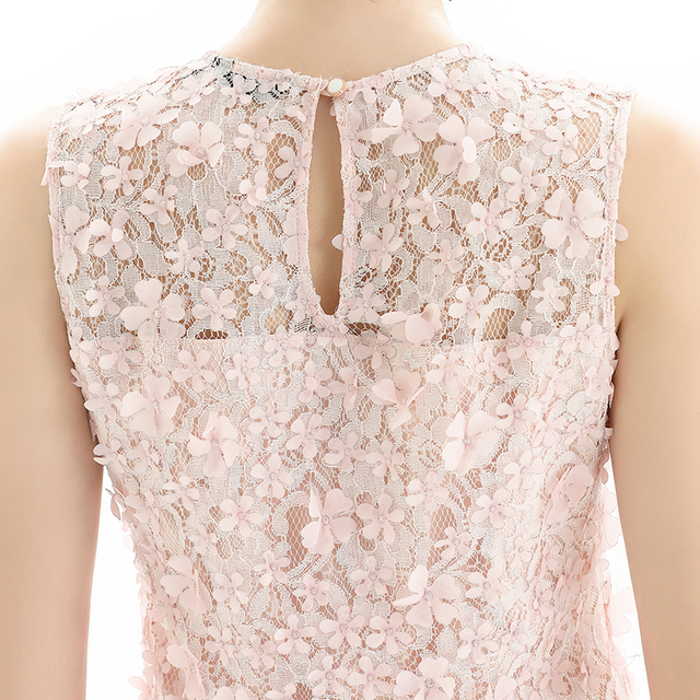 D106-1女装立体花朵蕾丝无袖合身商务派对迷你连衣裙