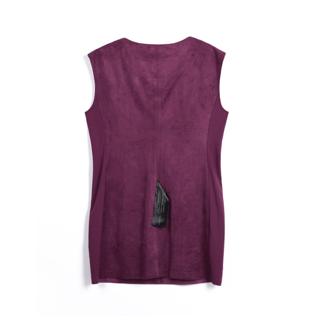 9B48 女士弹力仿麂皮金属拉链肩迷你贴身连衣裙